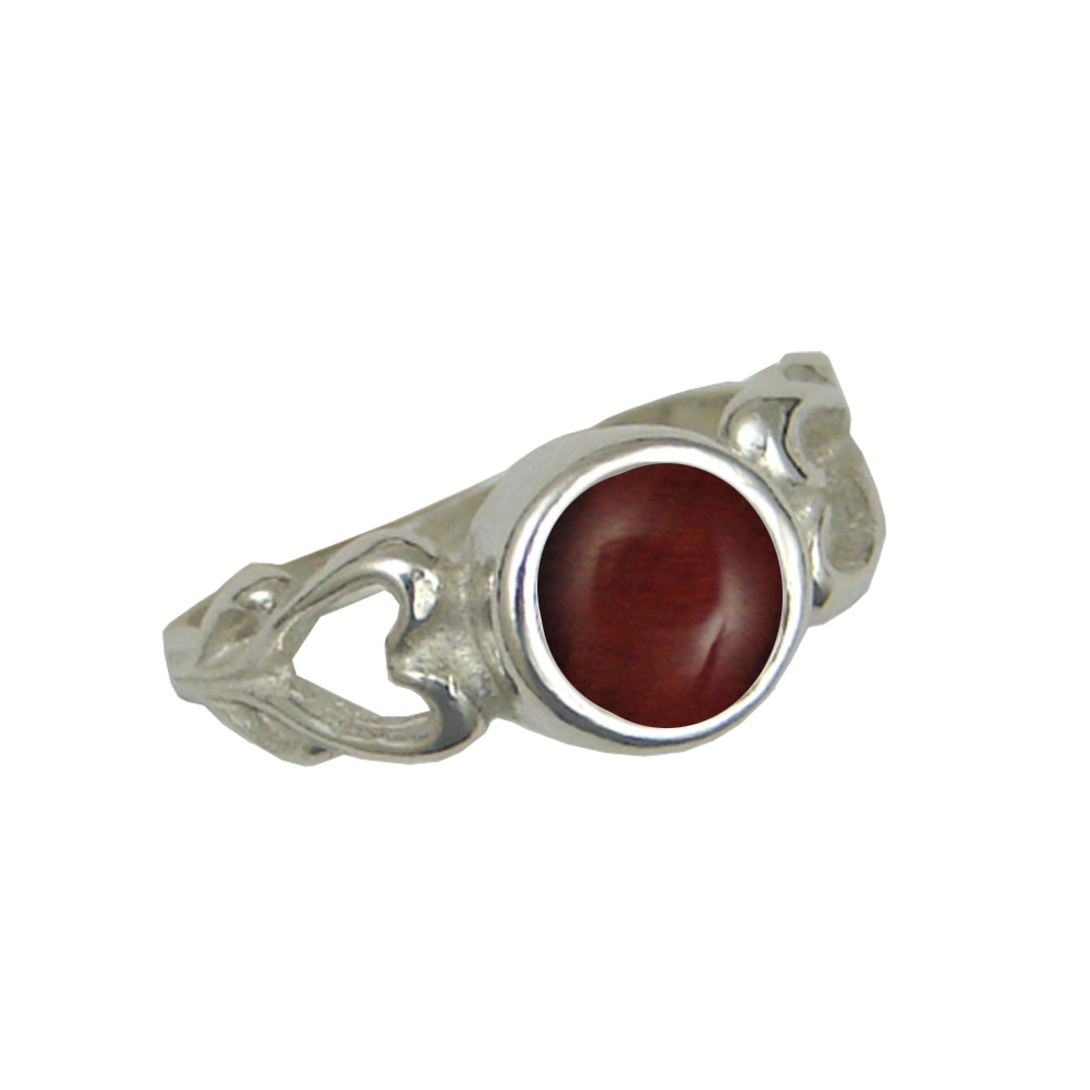 Sterling Silver When Two Hearts Are One Ring With Red Tiger Eye Size 8